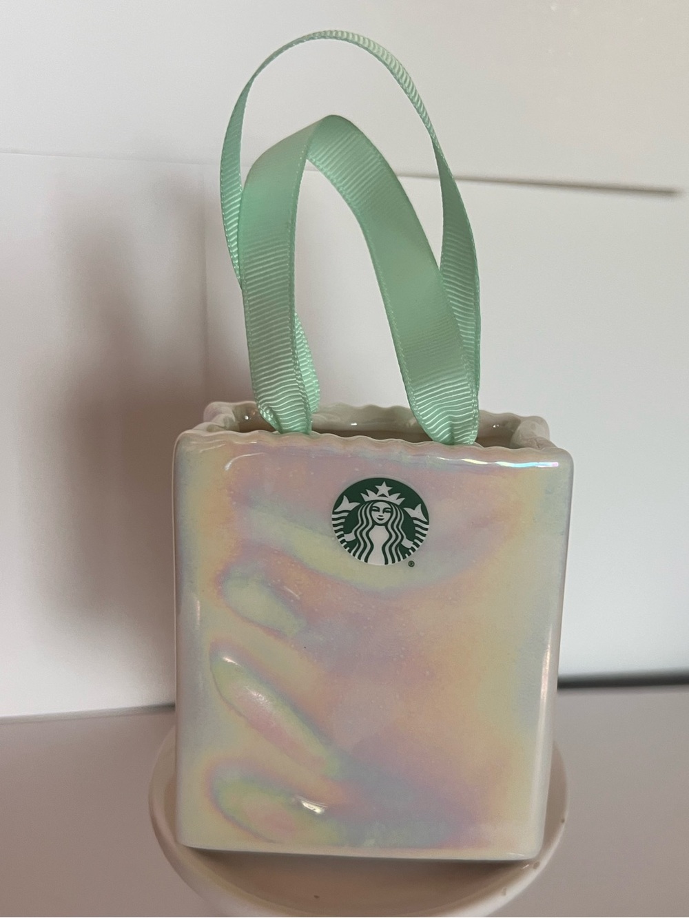 Starbucks ceramic bag iridescent mint handle 2020 card holder/ ornament